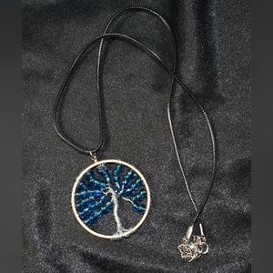 Blue Beaded Tree of Life Pendant Necklace